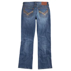 2317575 Wrangler Men's Rock 47 Slim Fit Boot Cut Denim Jean - Baltic