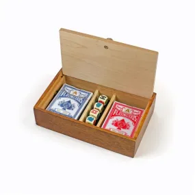 ACES & SPADES WOOD CARD BOX WITH 2 DECKS & DICE