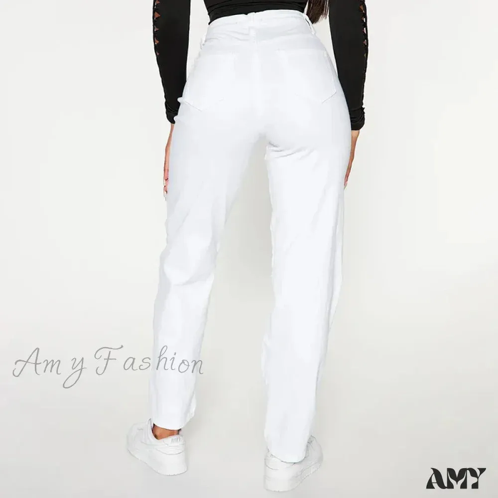 Amy Fashion - Elastic High Waist Fashion Casual Solid Washed Street Vintage Stretch Stylish Denim Jean