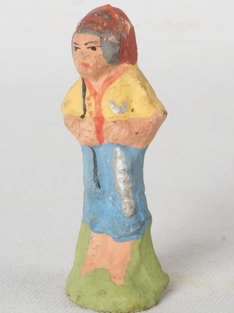 Antique Terracotta Santon of Provençal Villager in Yellow Jacket