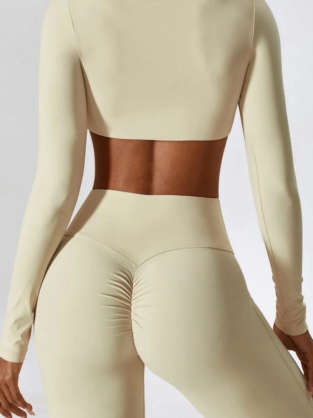 Apricot Square Neck Flared Workout Top & Leggings Ensemble