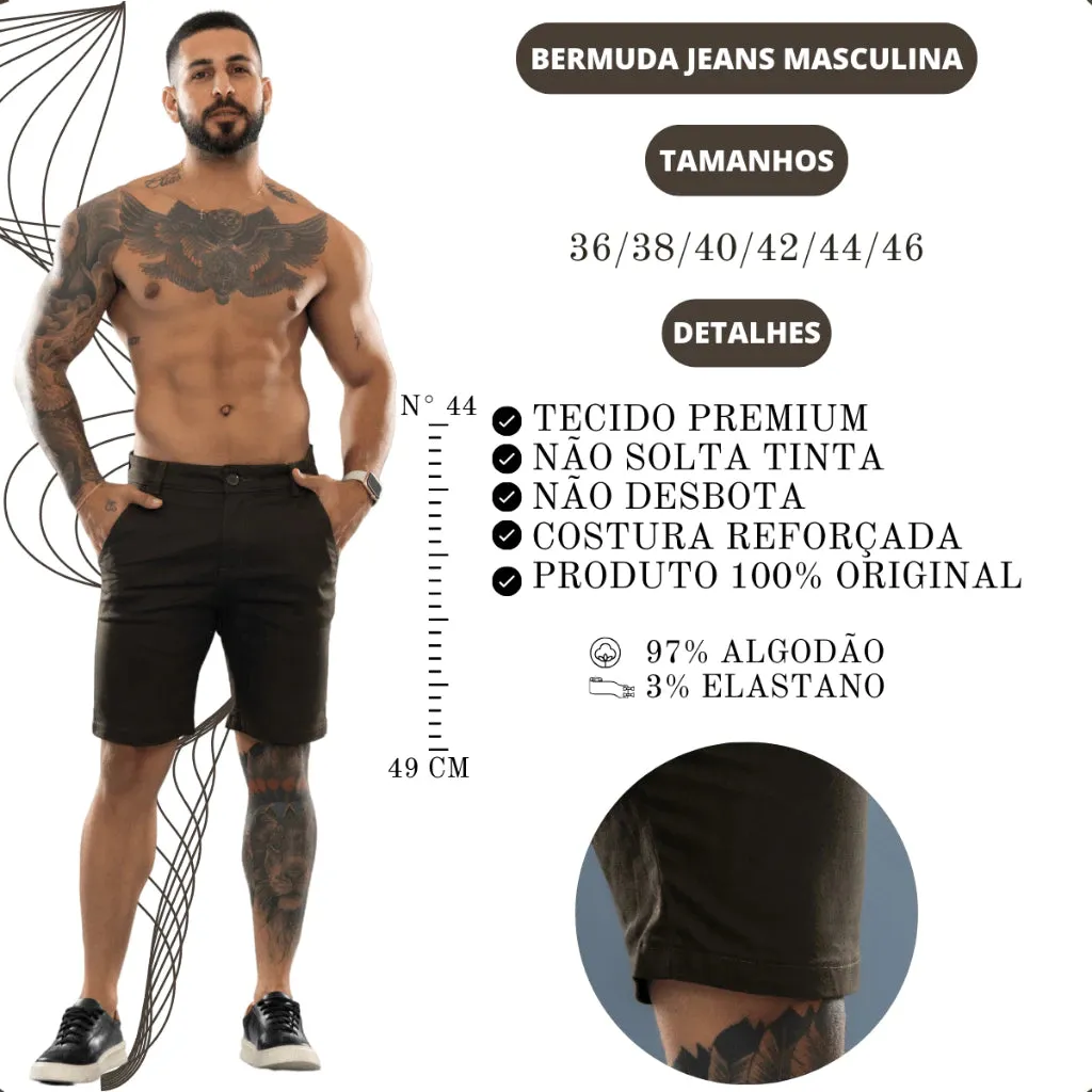 Bermuda Jeans Masculina Com Lycra Elastano Short Masculino