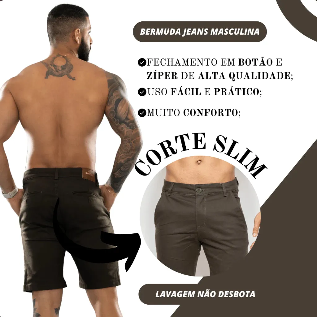 Bermuda Jeans Masculina Com Lycra Elastano Short Masculino