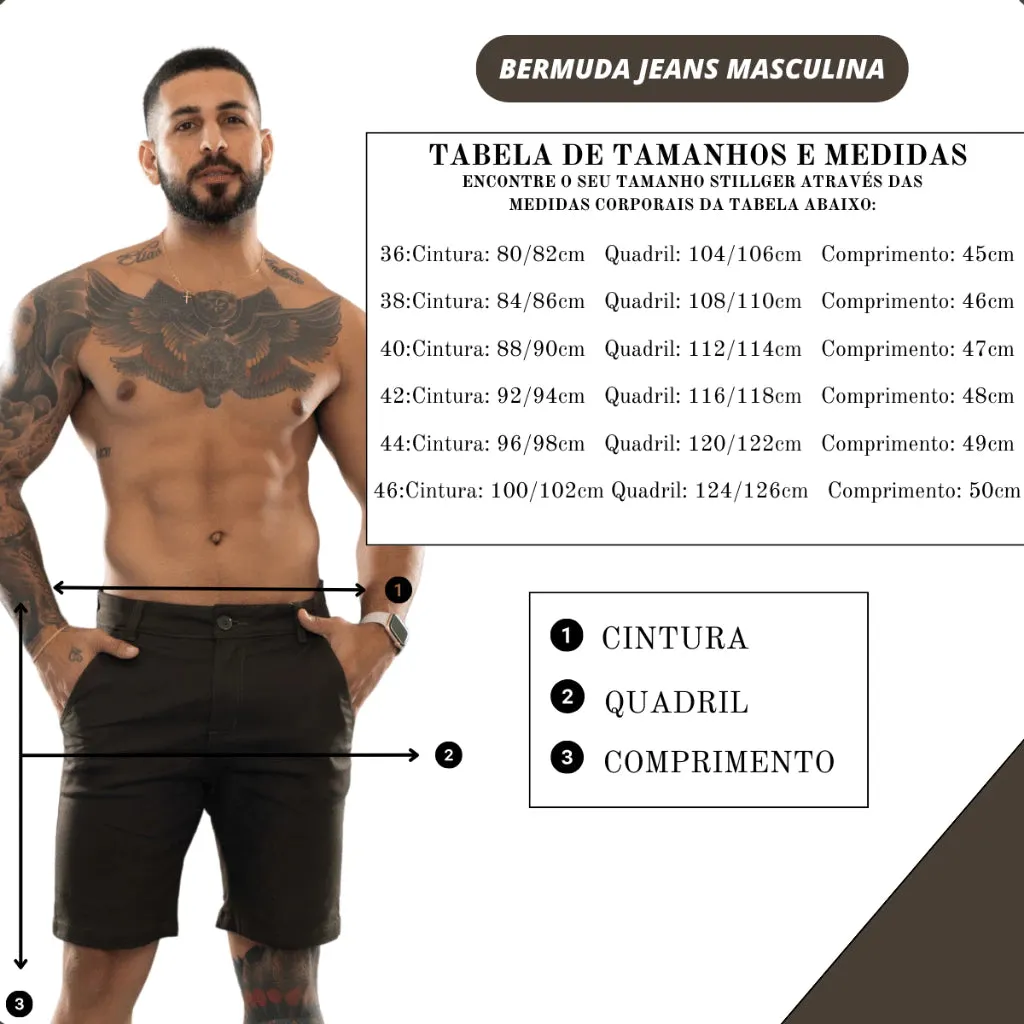 Bermuda Jeans Masculina Com Lycra Elastano Short Masculino