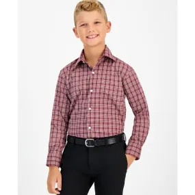 Big Boys Silver Classic Plaid Dress Shirt