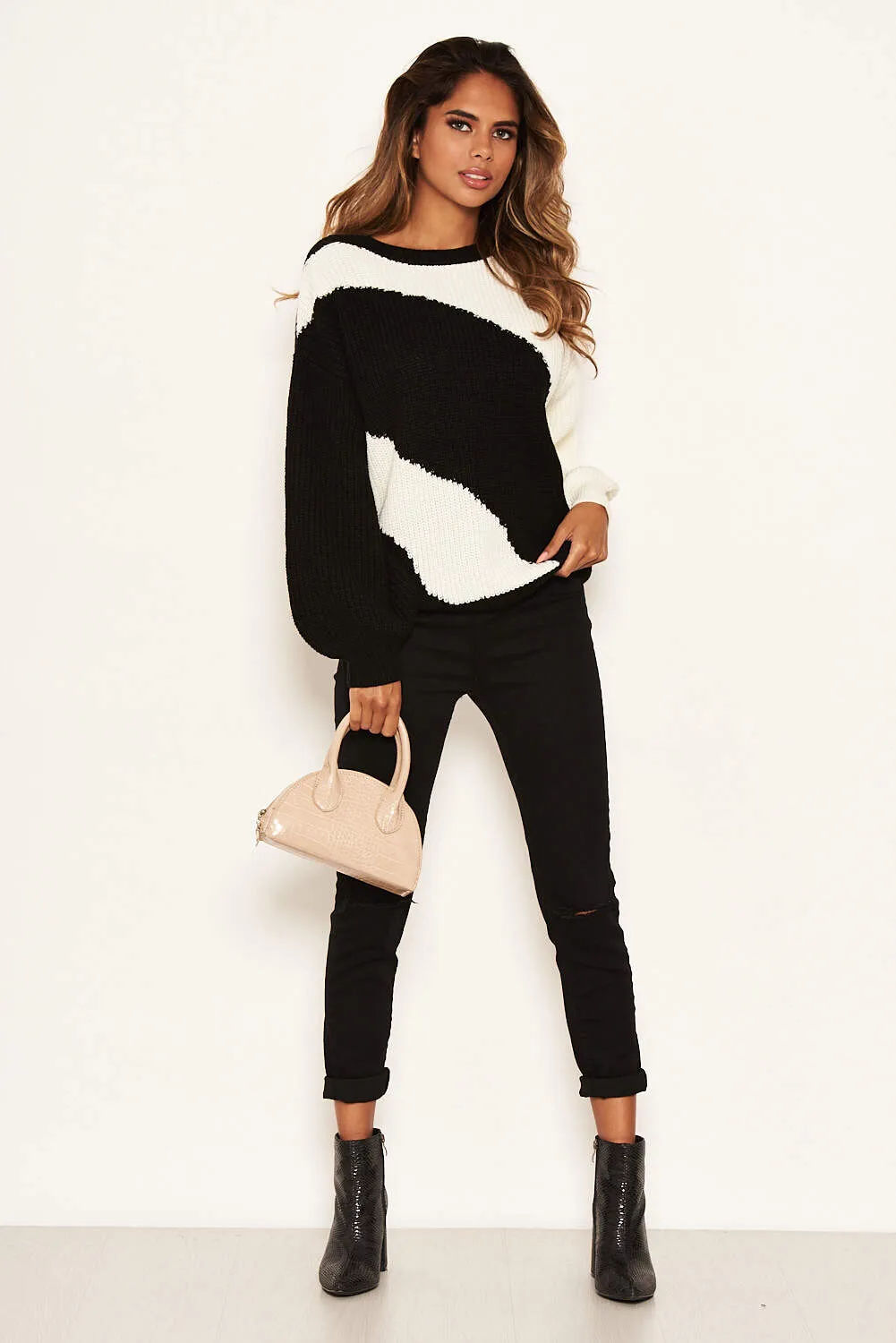 Black And Cream Striped Knit Jumper