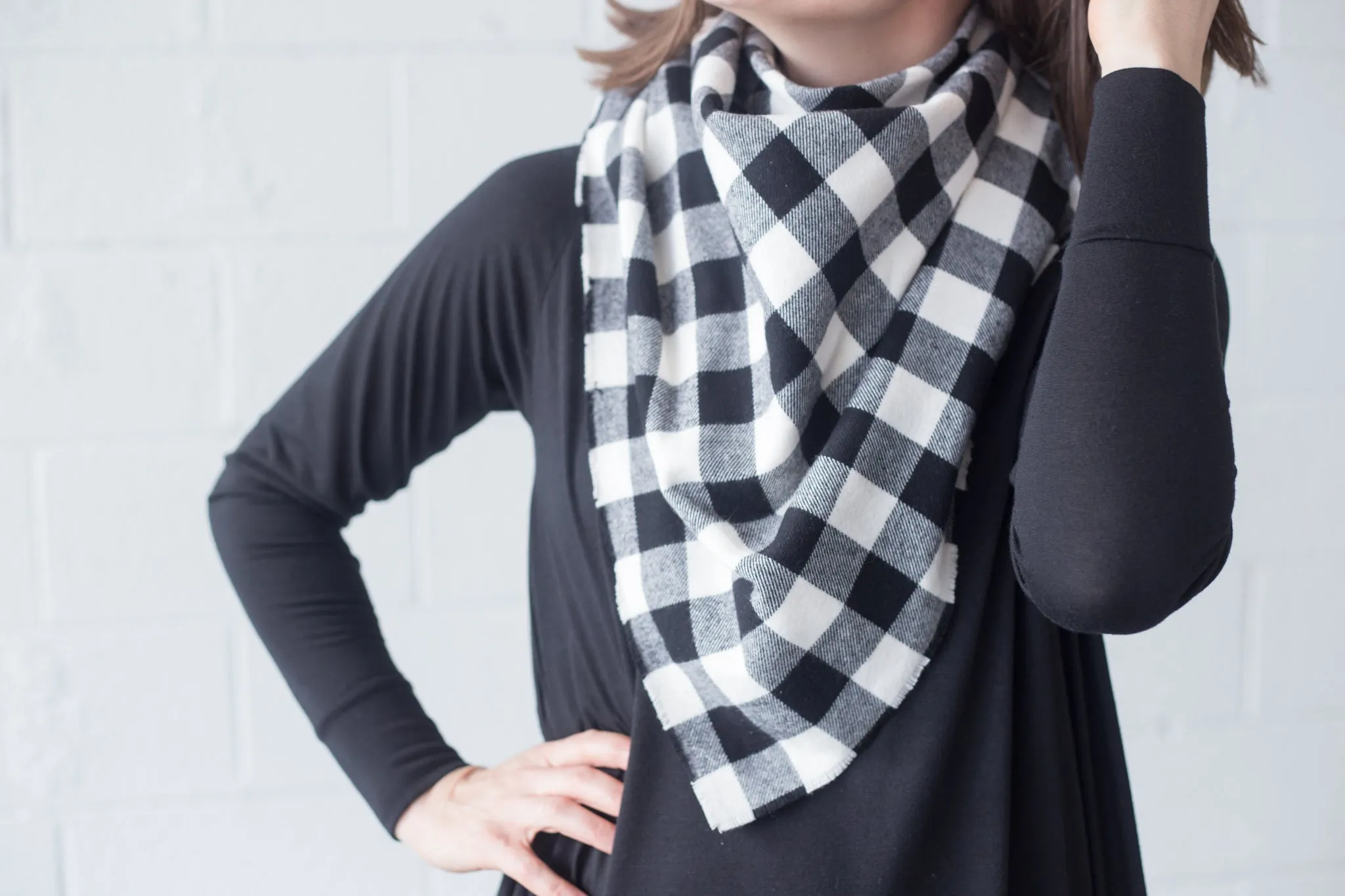 Blanket Scarf - Gray/White Buffalo Plaid