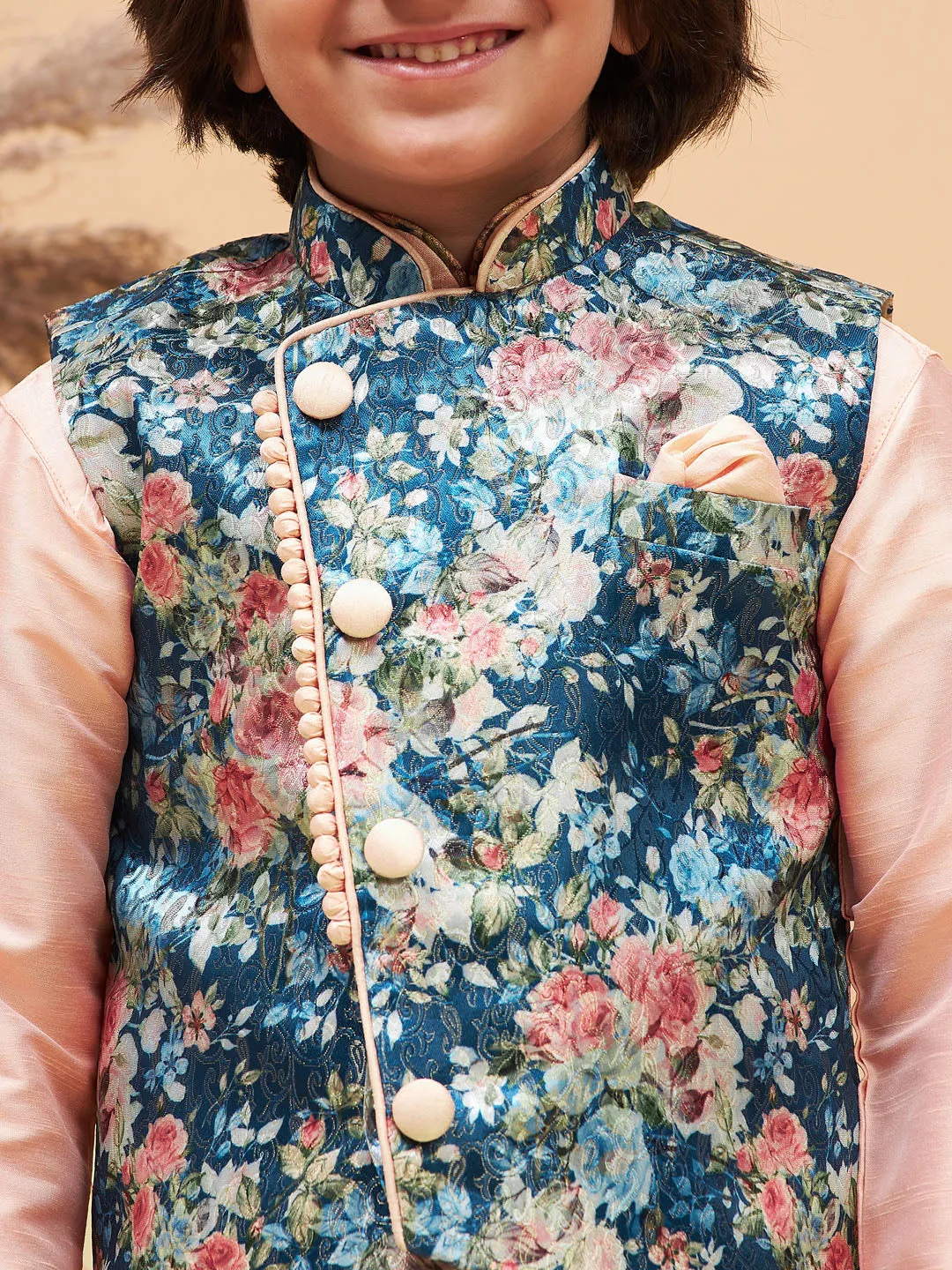 Boy's Multicolor Base Blue Nehru Jacket - Vastramay Boys