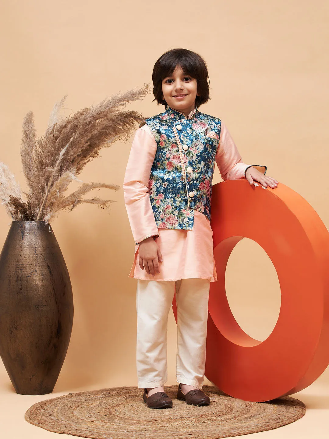 Boy's Multicolor Base Blue Nehru Jacket - Vastramay Boys