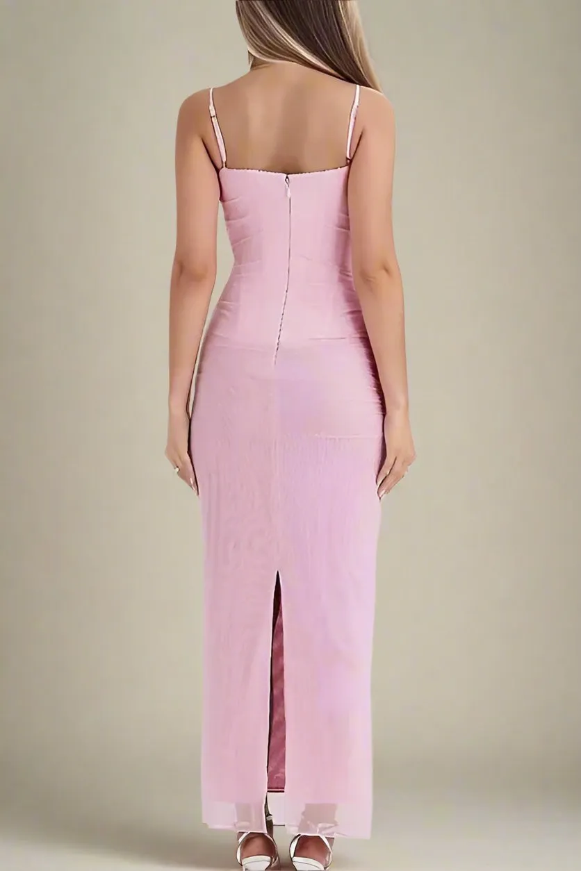 Brianna Bodycon Wrap Maxi Dress - Dusty Pink