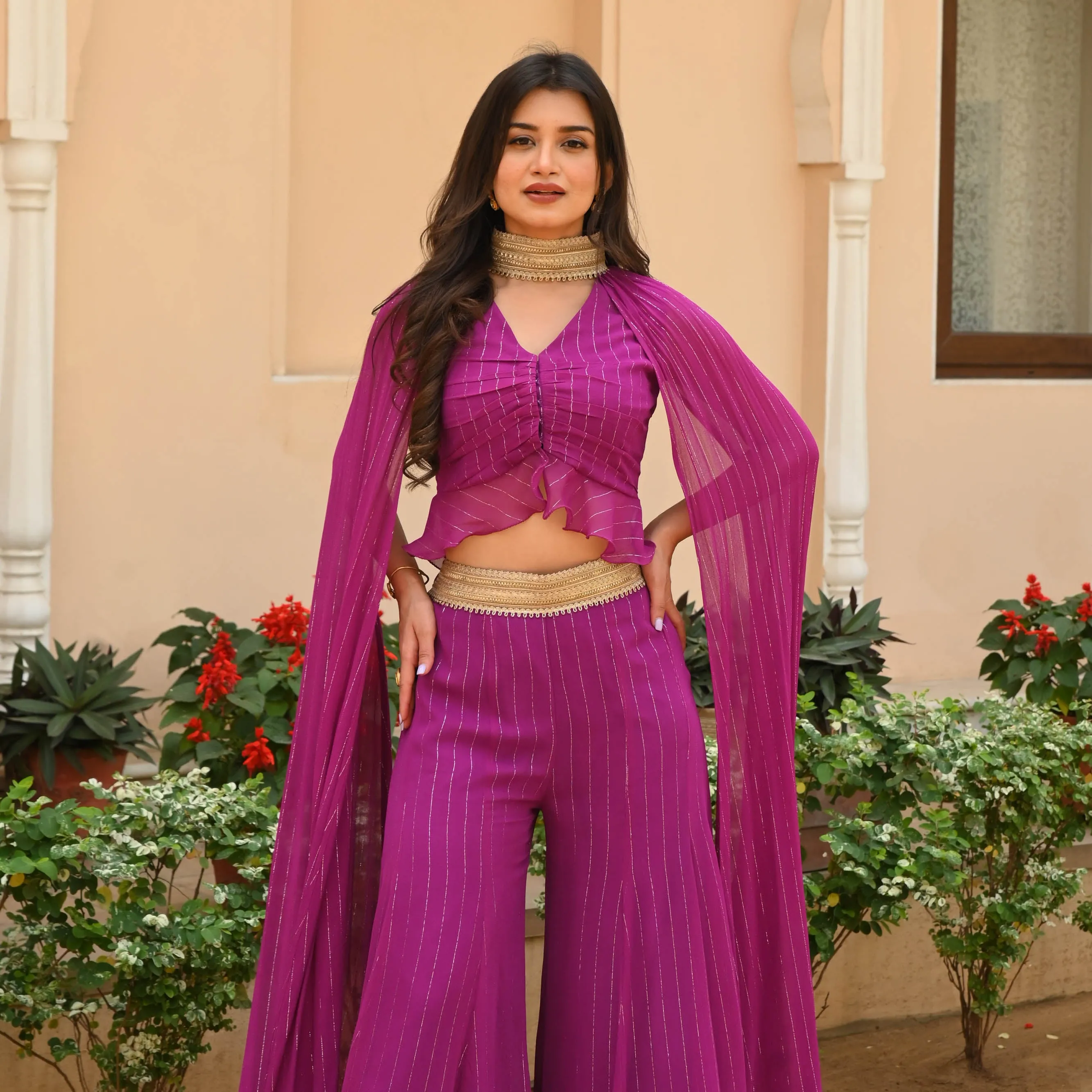 Bunaai Hot Magenta Lurex Top Pants