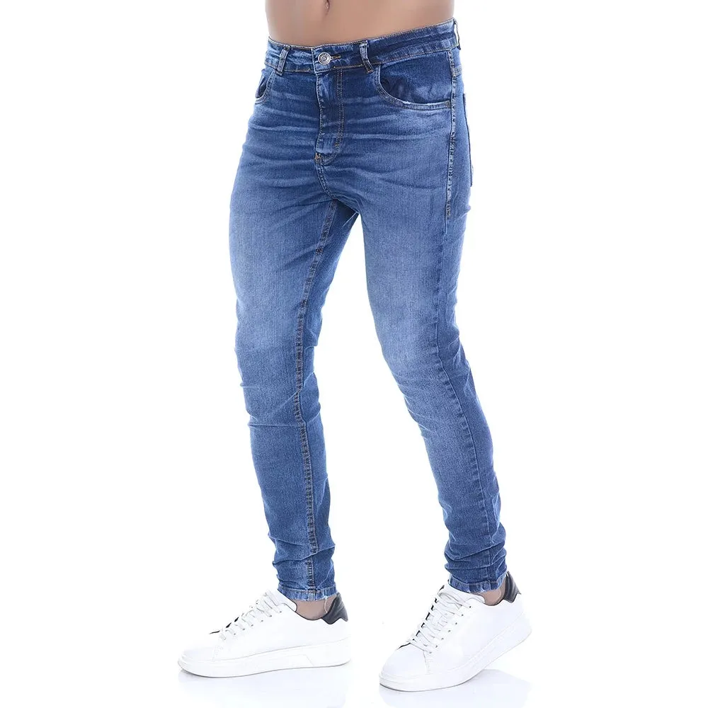 Calça Jeans Masculina Skinny Com Puídos E Elastano