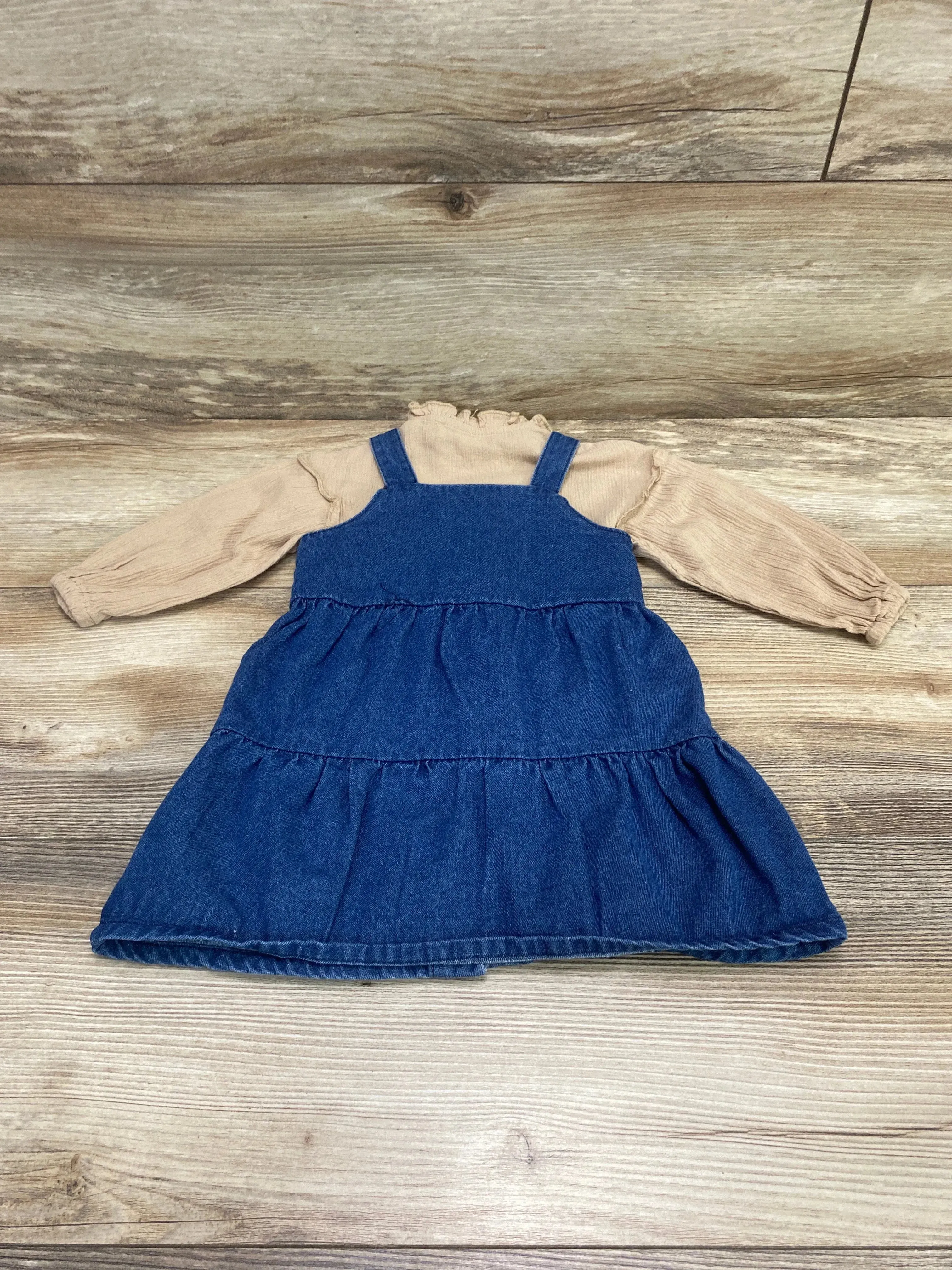 Chelsea & Violet 2pc Shirt & Denim Jumper Dress Beige sz 12m