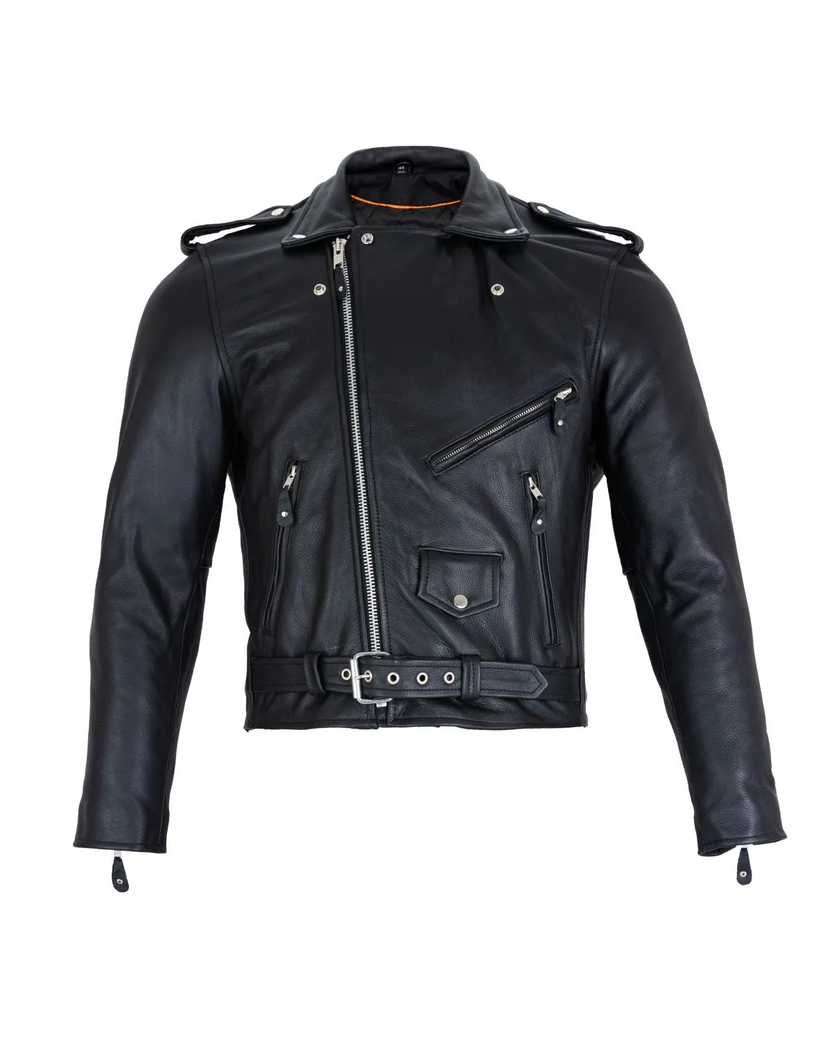 Classic Biker Police Motorcycle MC Jacket Concealed Gun Pockets Cowhide Leather Heavy Duty