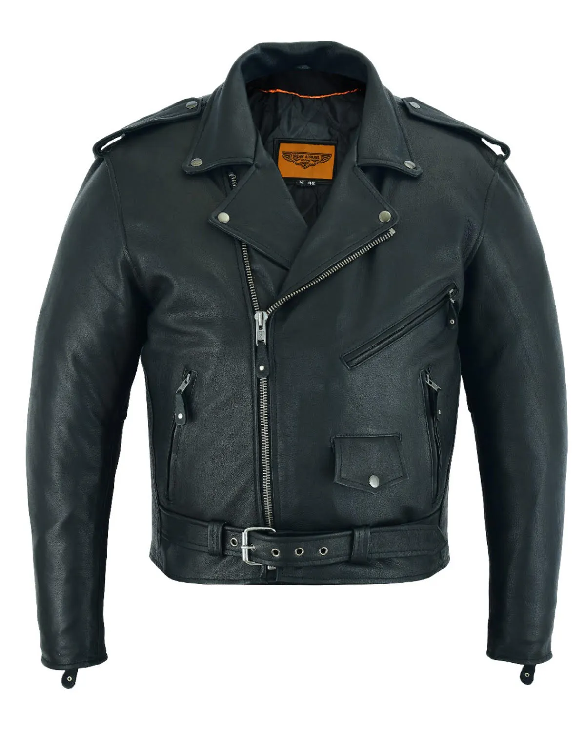 Classic Biker Police Motorcycle MC Jacket Concealed Gun Pockets Cowhide Leather Heavy Duty