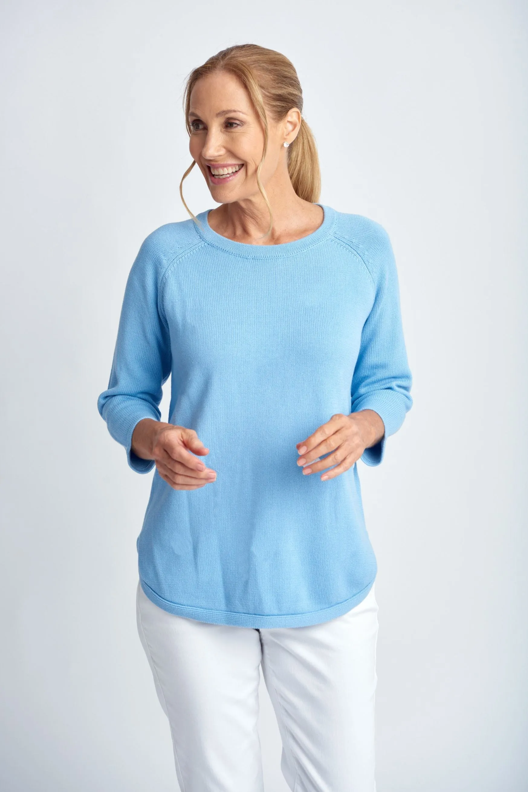 Cotton 3/4 Sleeve Raglan Jumper Pale Blue