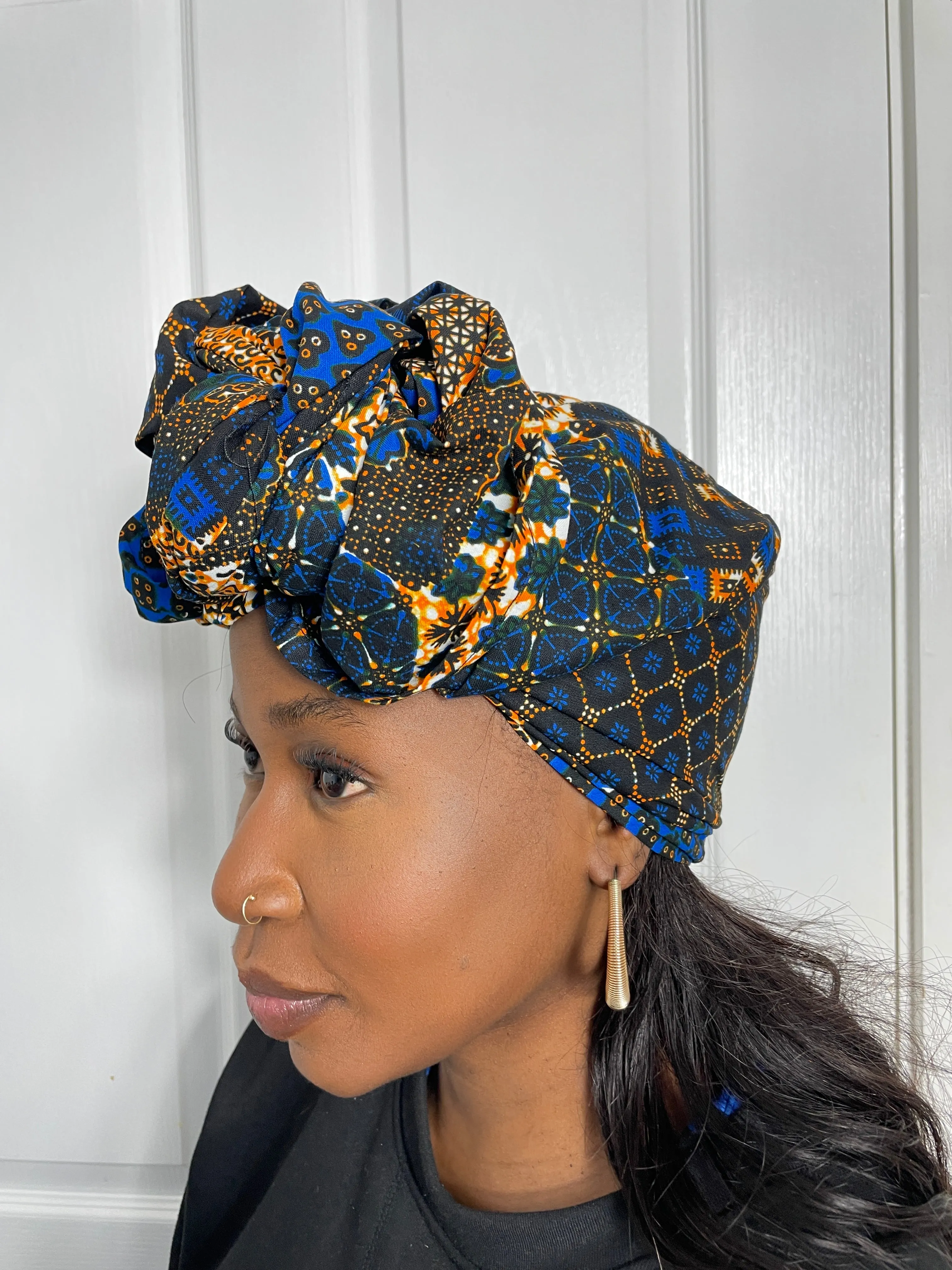 Devyn Blue and Yellow Ankara Headwrap/Scarf