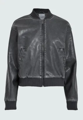 DSRebecca PU Bomber Jacket - Black Washed