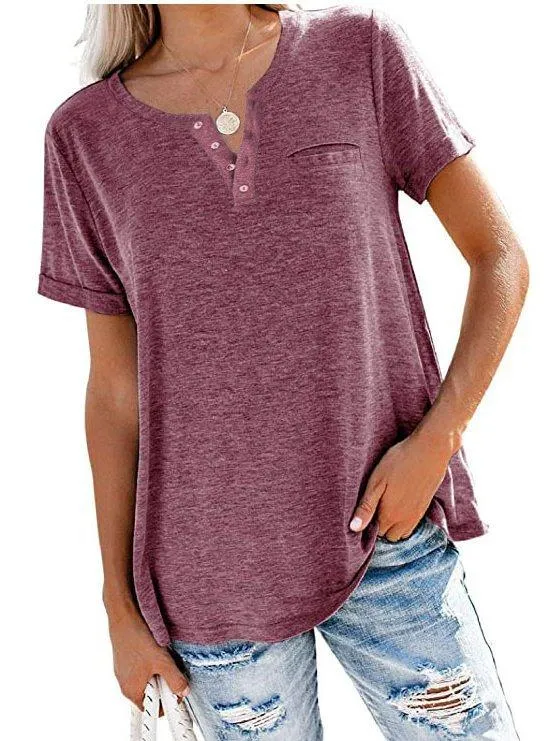 Dunnmall Crew Neck Casual Cotton Short Sleeve Shirts & Tops