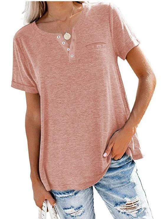 Dunnmall Crew Neck Casual Cotton Short Sleeve Shirts & Tops