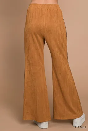 Faux Suede Flare Pants With Stripe Detail