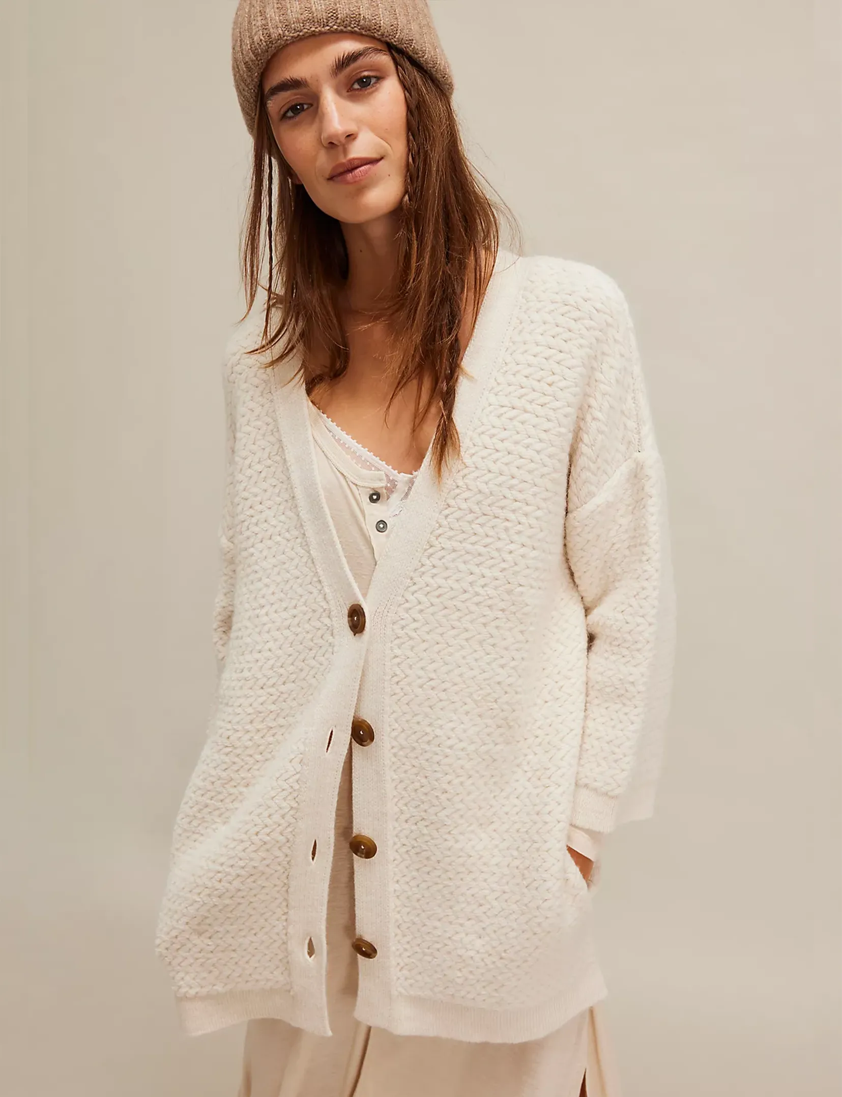 Herringbone Stitch Kimono, Ivory