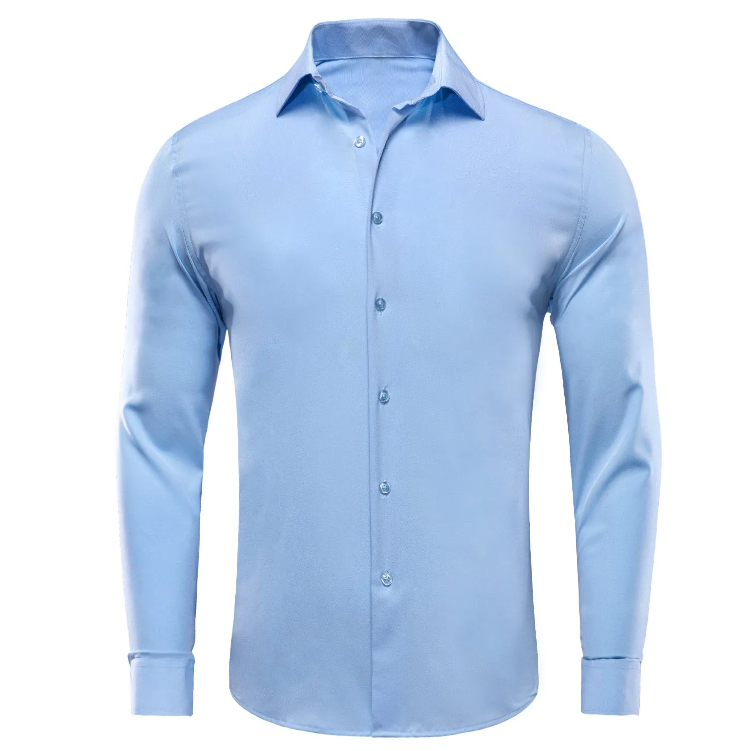 Hi-Tie Dress Shirt Sky Blue Stretch Men's Long Sleeve Shirt