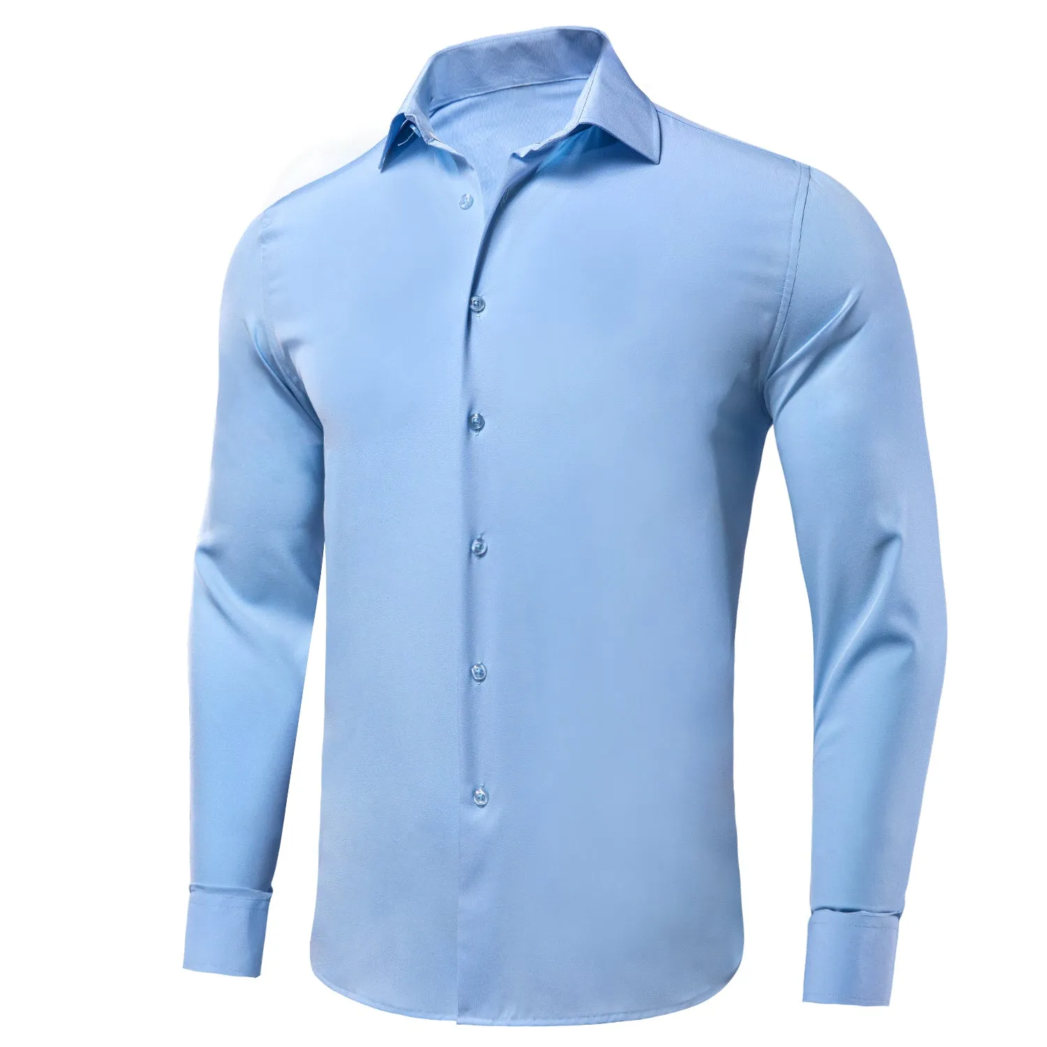 Hi-Tie Dress Shirt Sky Blue Stretch Men's Long Sleeve Shirt