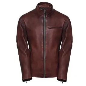 High Collar Slim Fit Mens Brown Leather Jacket