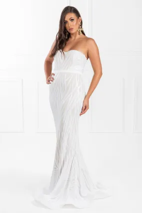 Honey Couture EVITA White Nude Strapless Sequin Wedding Formal Dress