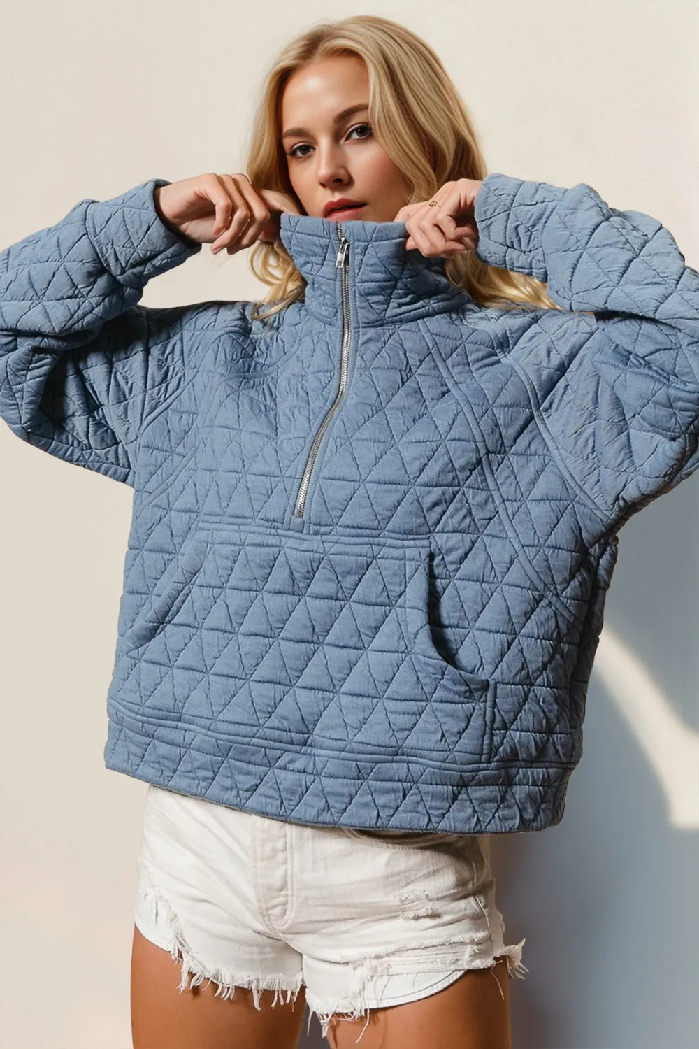 Jasmine Half Zip Quilted Sweatshirt with Pocket