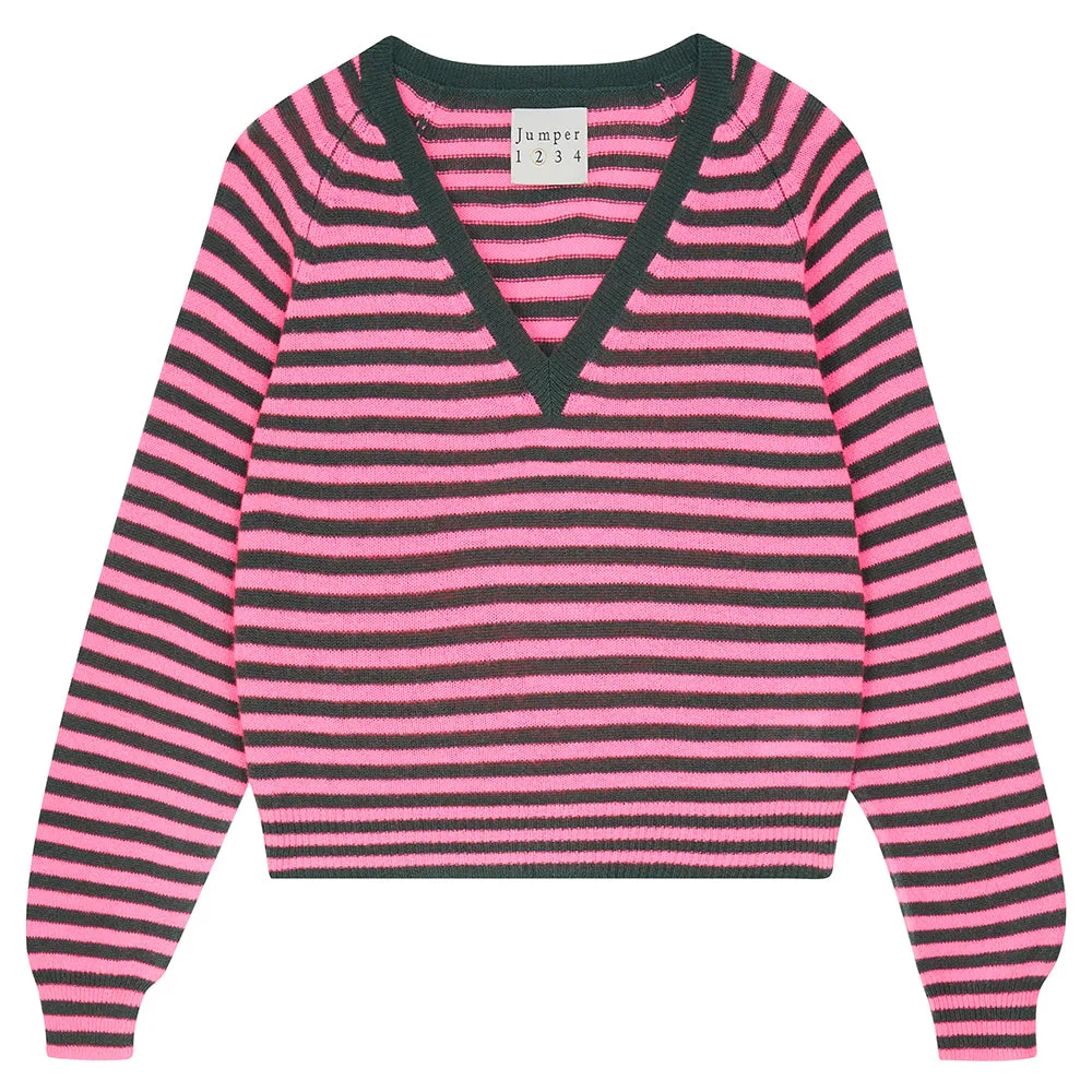 Jumper 1234 Cashmere Crop Stripe Vee