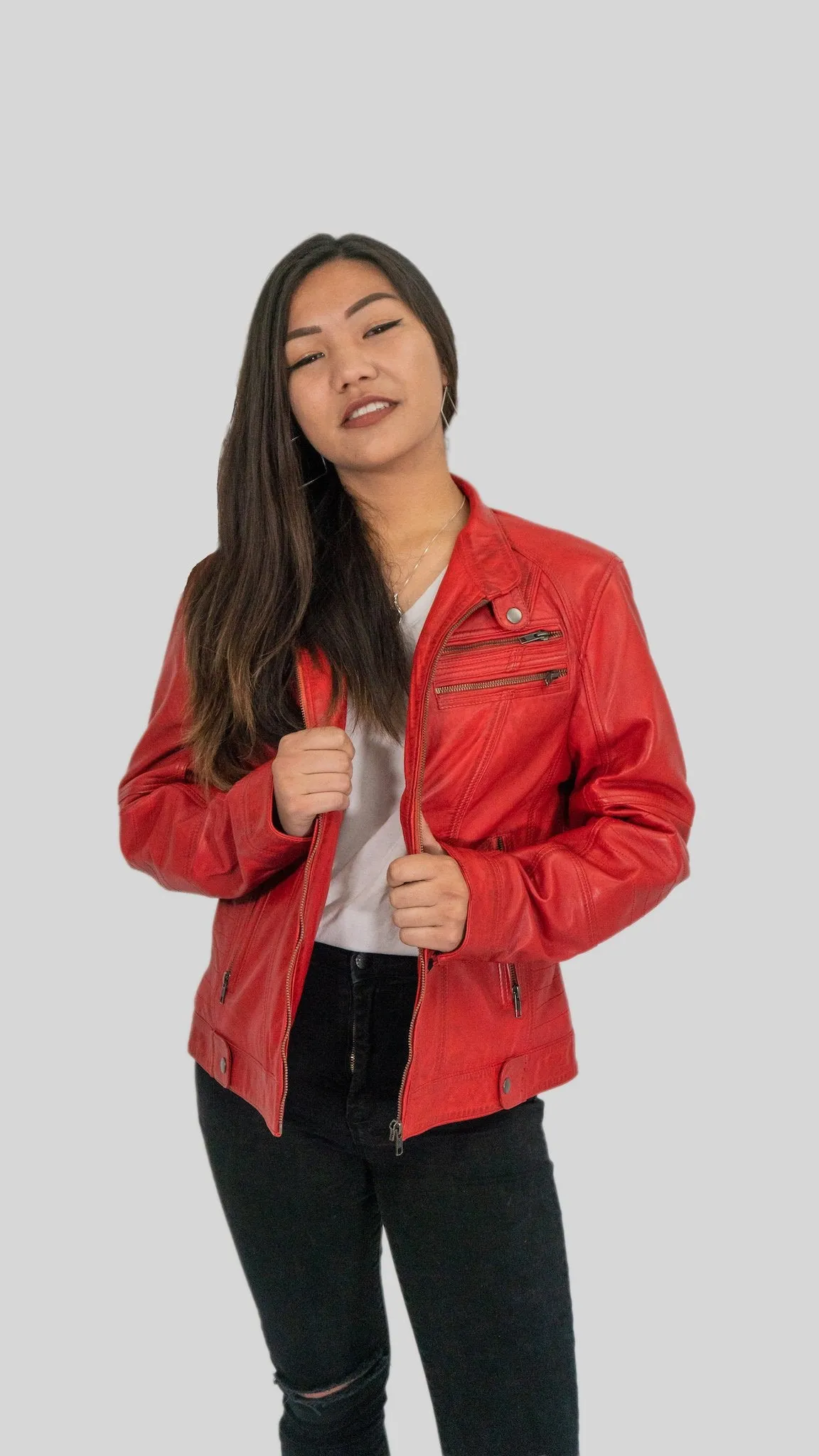 Ladies Elektra Washed Leather Jacket Spring Red