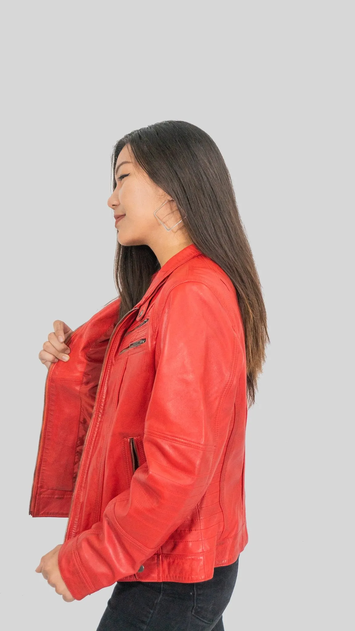 Ladies Elektra Washed Leather Jacket Spring Red