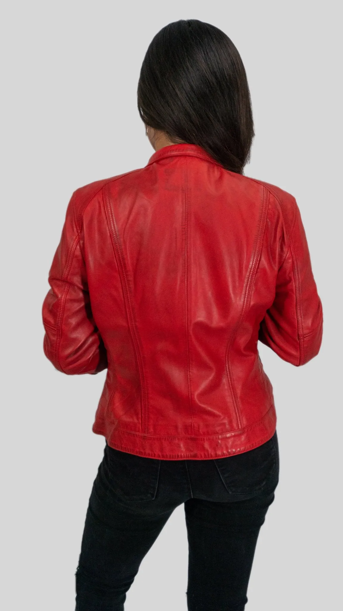 Ladies Elektra Washed Leather Jacket Spring Red