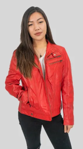 Ladies Elektra Washed Leather Jacket Spring Red