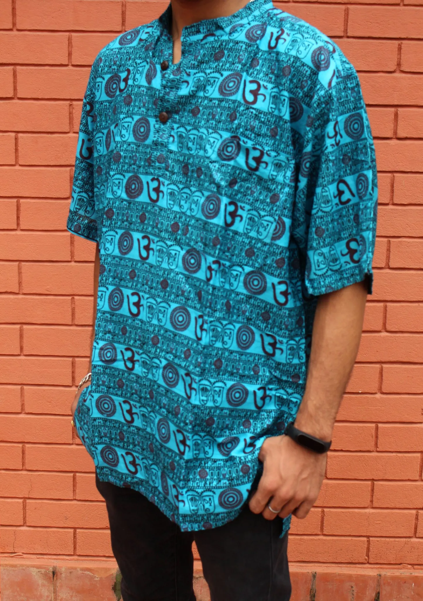 Light Blue Cotton Om Prayer Shirt/ Yoga shirt with religious symbols