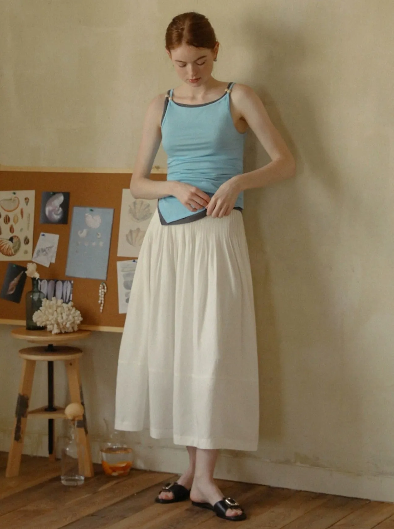 Linen Lyocell Pleated Skirt