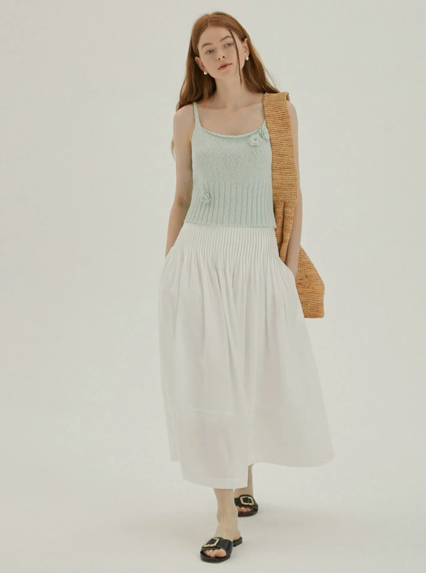 Linen Lyocell Pleated Skirt