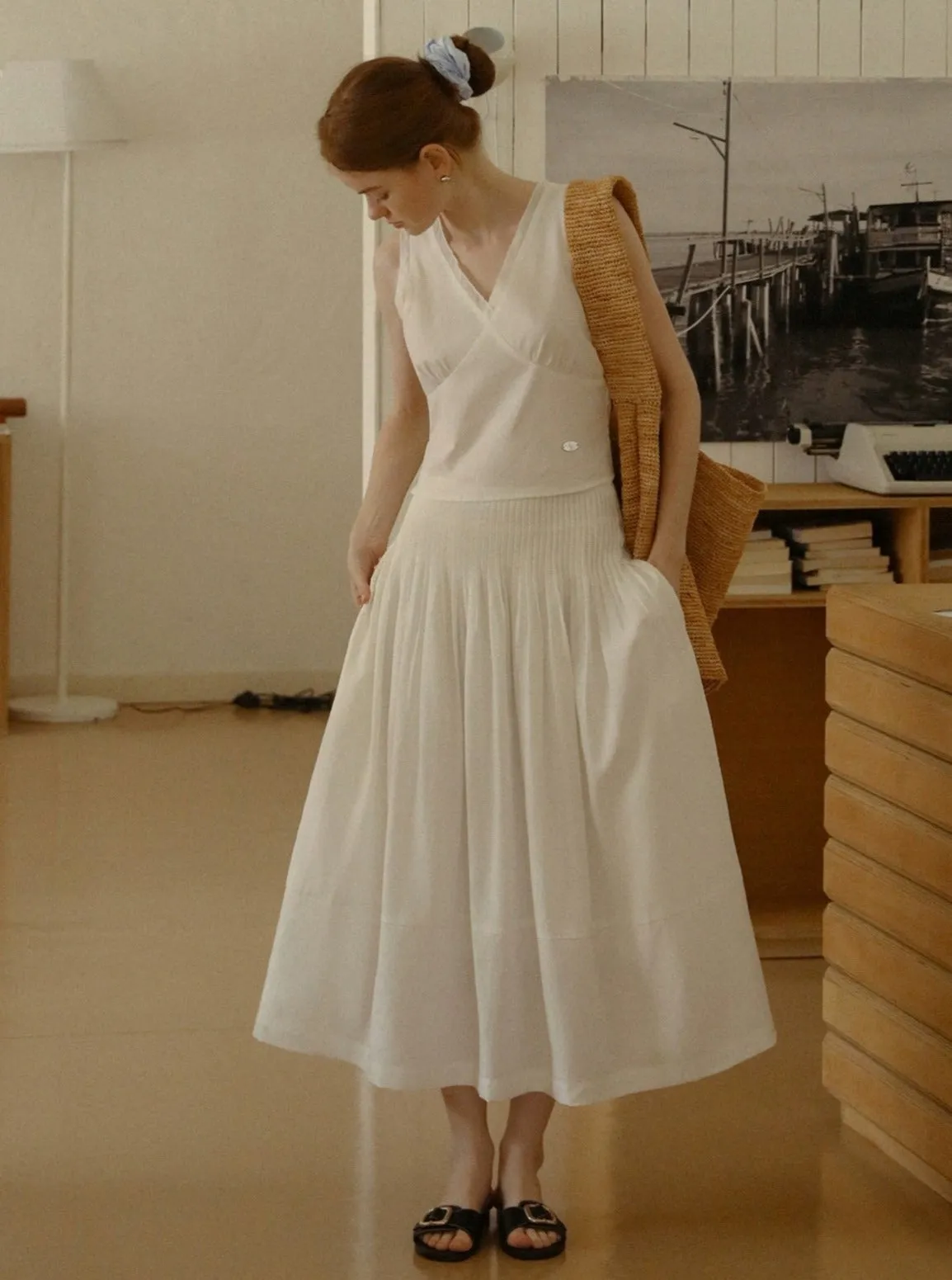 Linen Lyocell Pleated Skirt