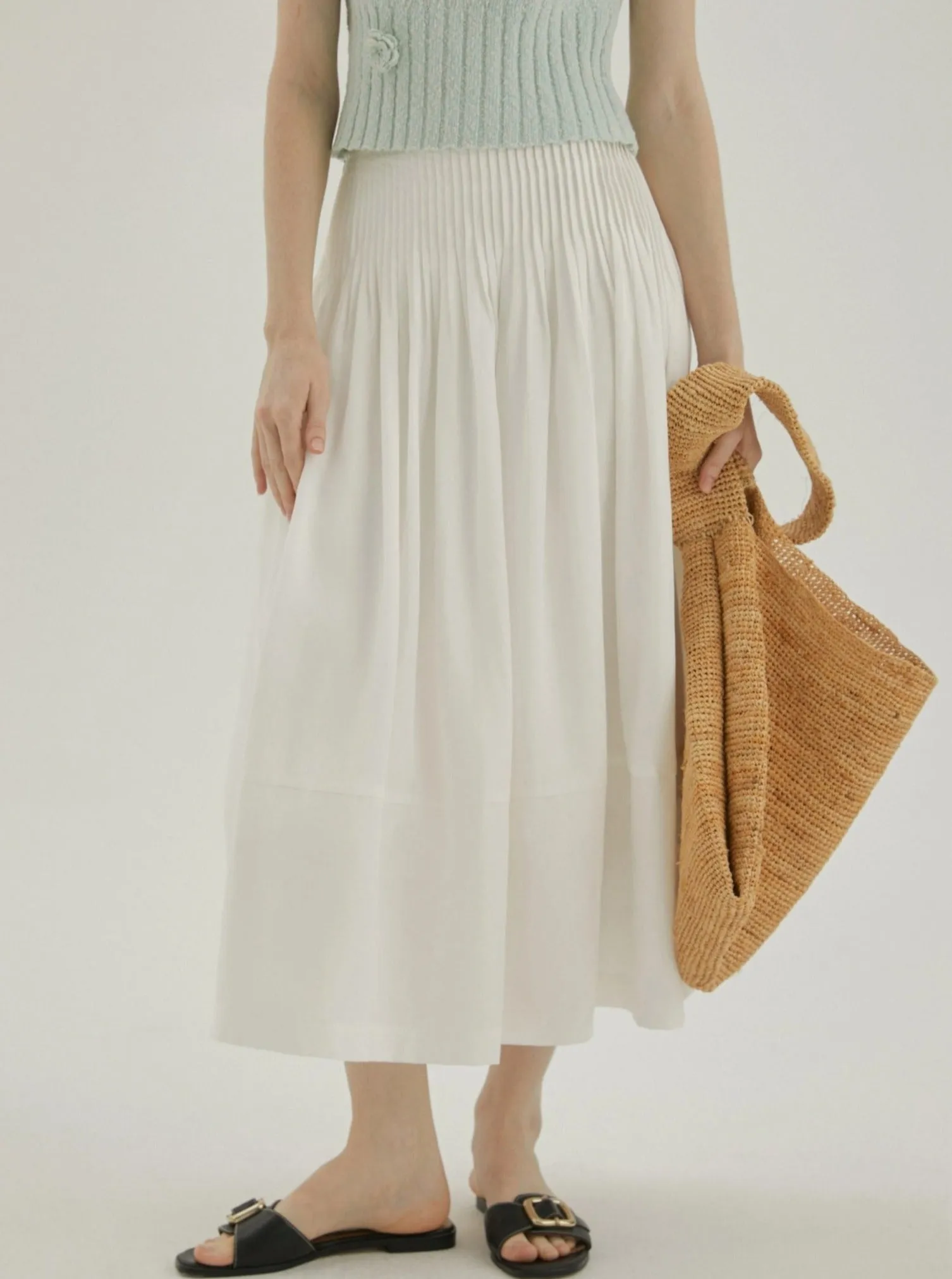 Linen Lyocell Pleated Skirt