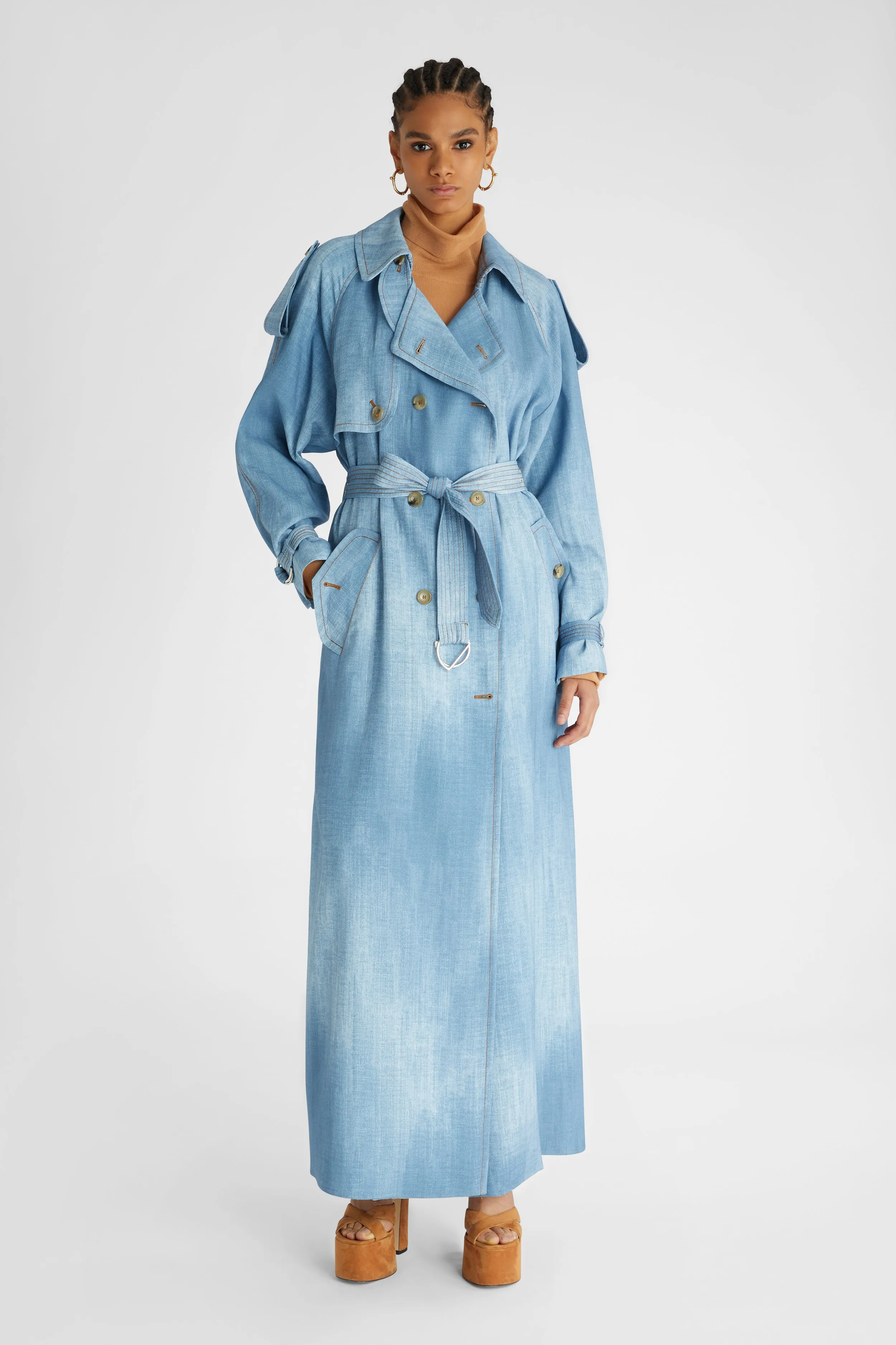 Long double-breasted trench coat