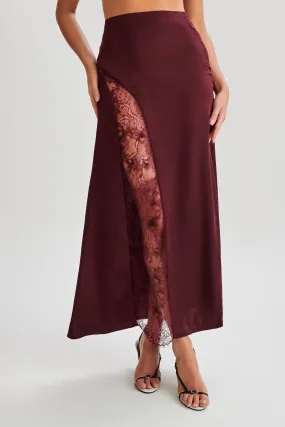 Luella Satin Lace Maxi Skirt - Plum