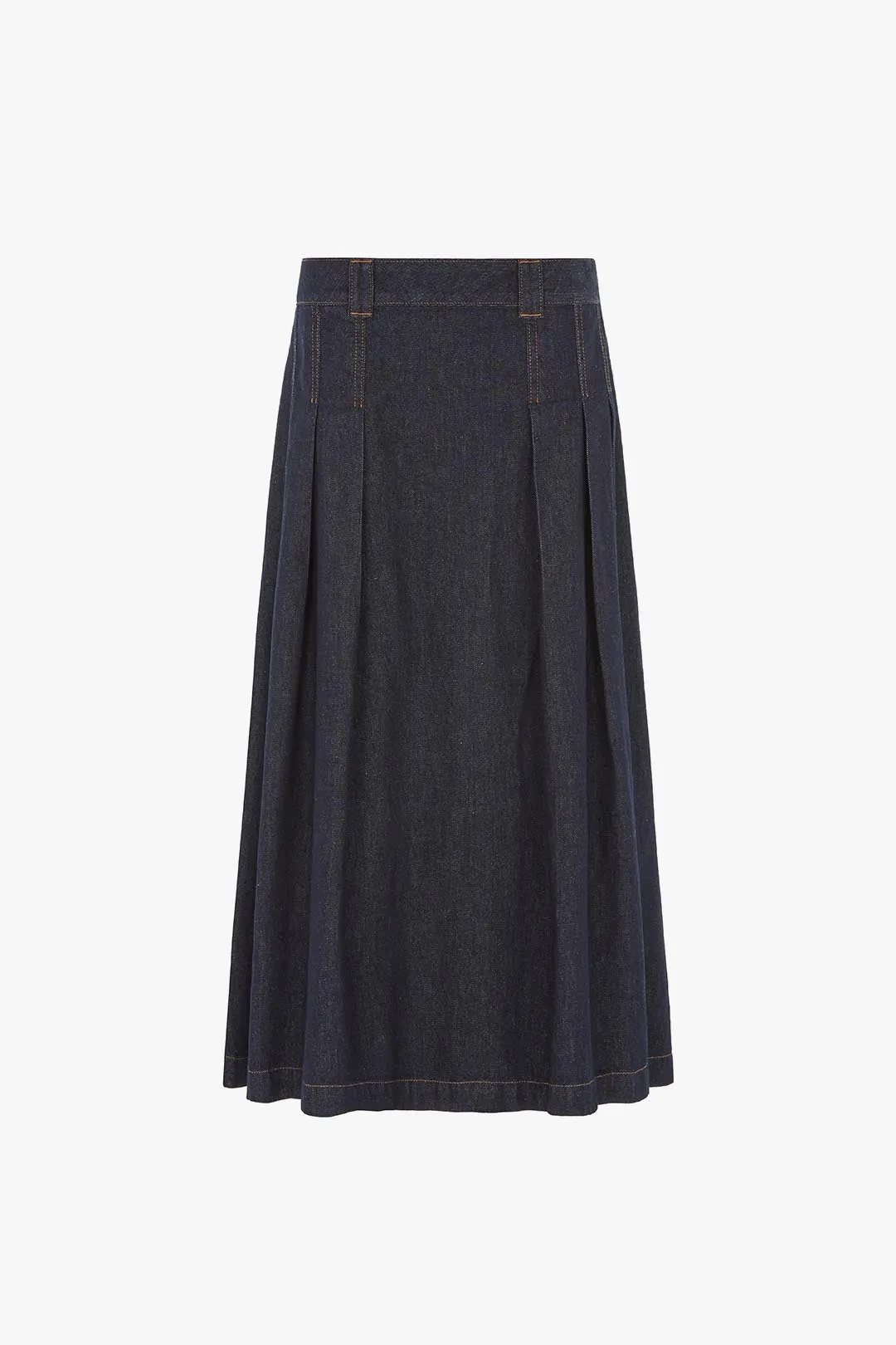 Mary Long Pleated Denim Skirt