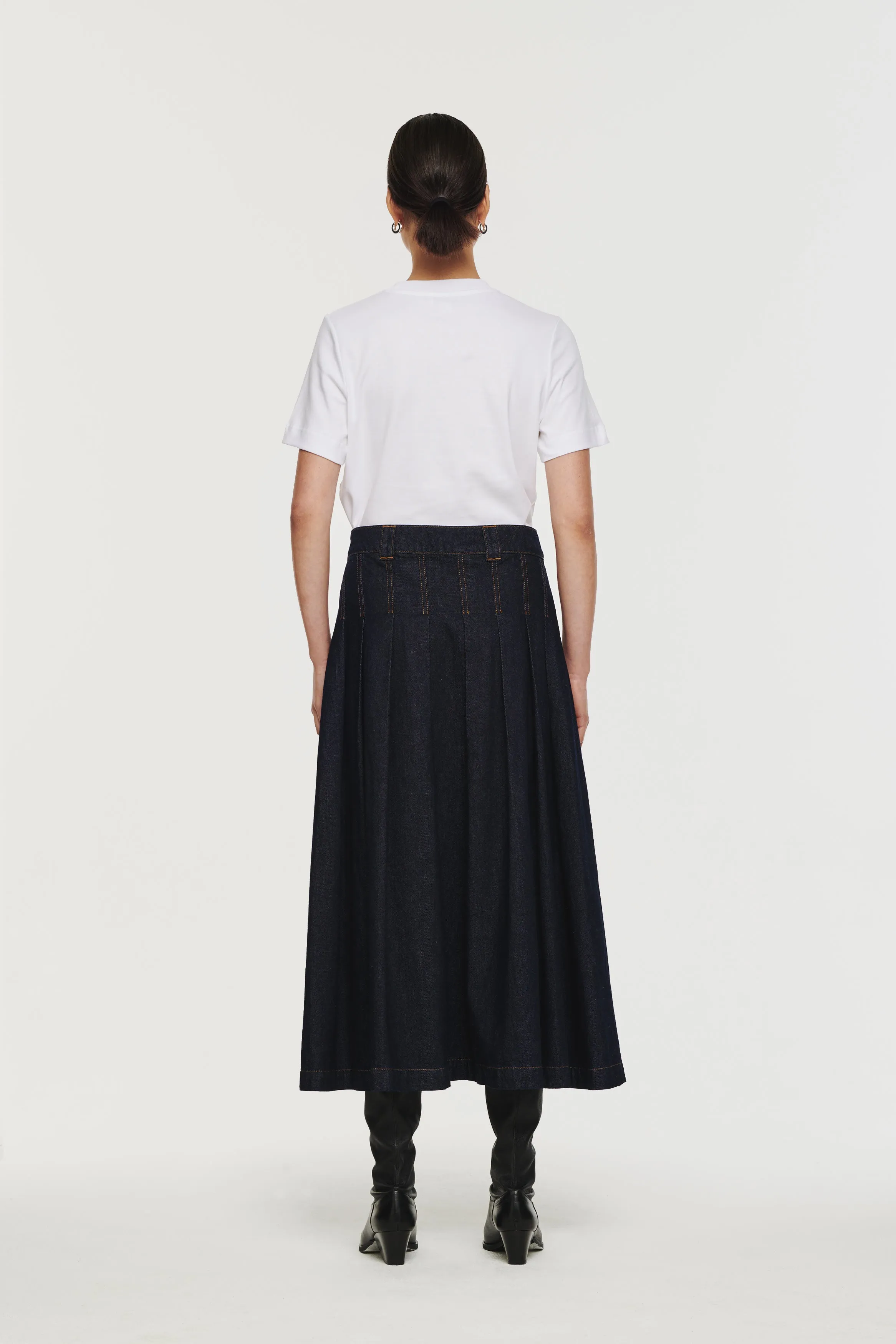 Mary Long Pleated Denim Skirt