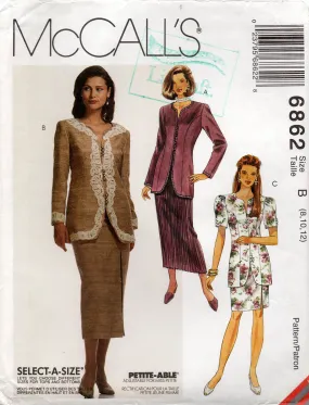 McCall's 6862 Womens Longline Jacket & Straight or Pleated Skirt 1990s Vintage Sewing Pattern Size 8 - 12 UNCUT Factory Folded