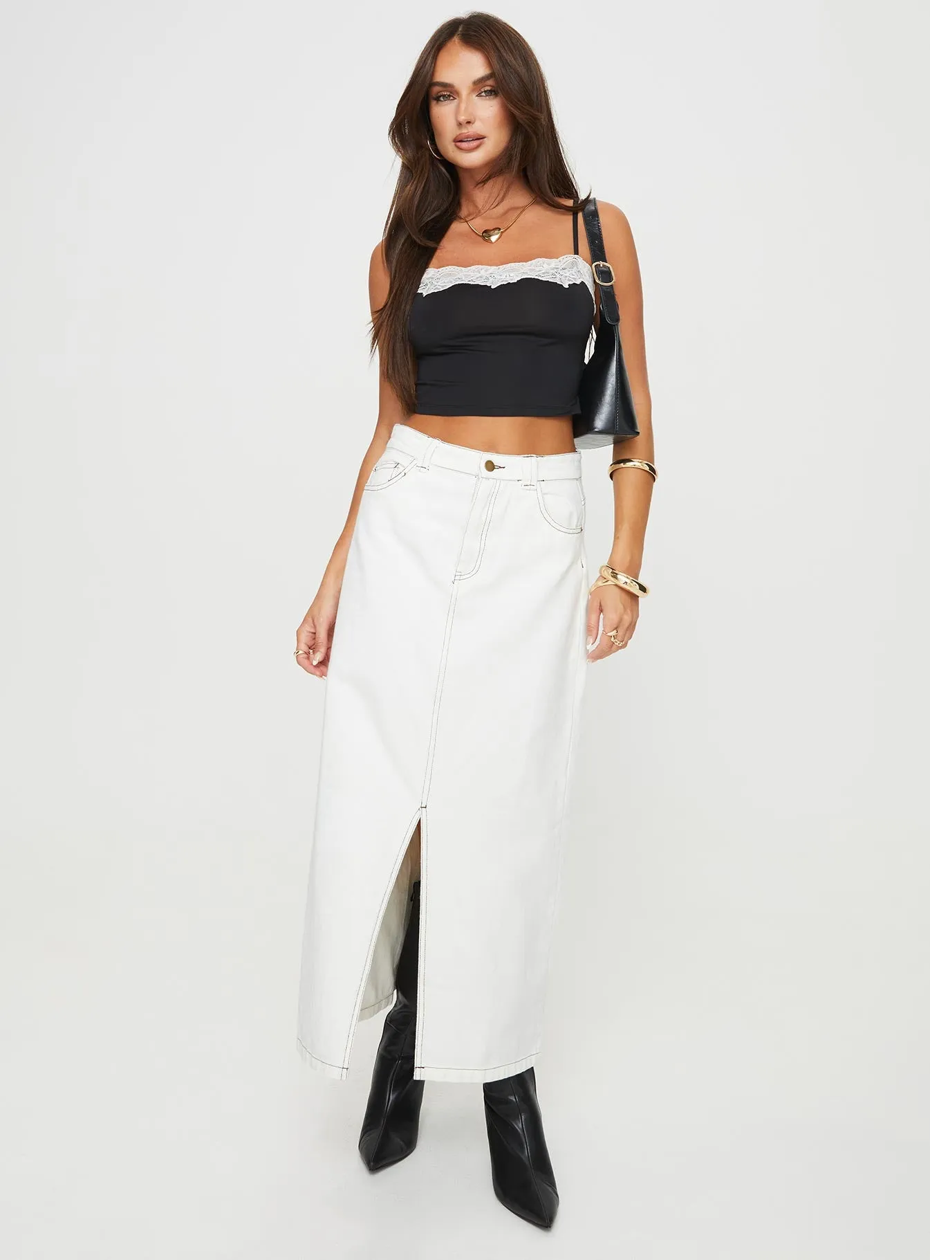 Meadowland Denim Maxi Skirt Cream