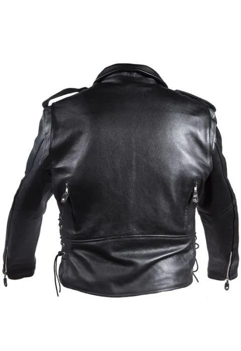 Mens Classic Police Style Motorcycle Jacket With Side Laces, MJ201-SS-DL