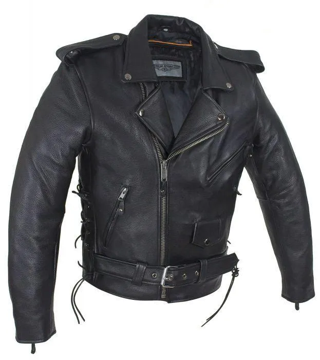 Mens Classic Police Style Motorcycle Jacket With Side Laces, MJ201-SS-DL