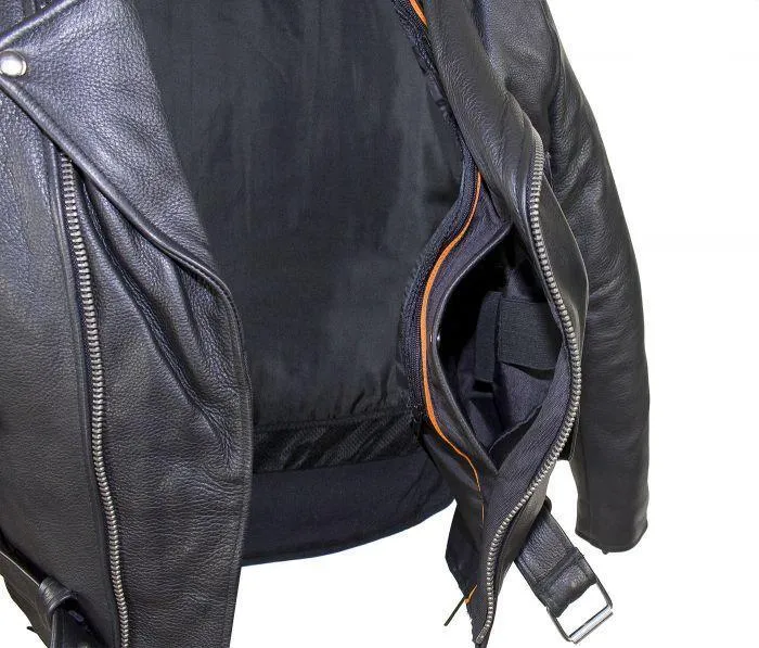 Mens Classic Police Style Motorcycle Jacket With Side Laces, MJ201-SS-DL